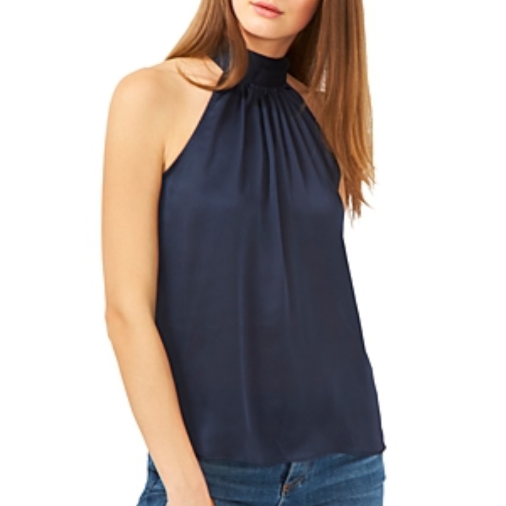 1.State I Sleeveless Halter Tie Back Top I Mood Indigo